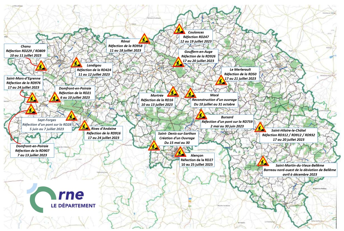 Cartes des travaux juillet 2023 ©CD61