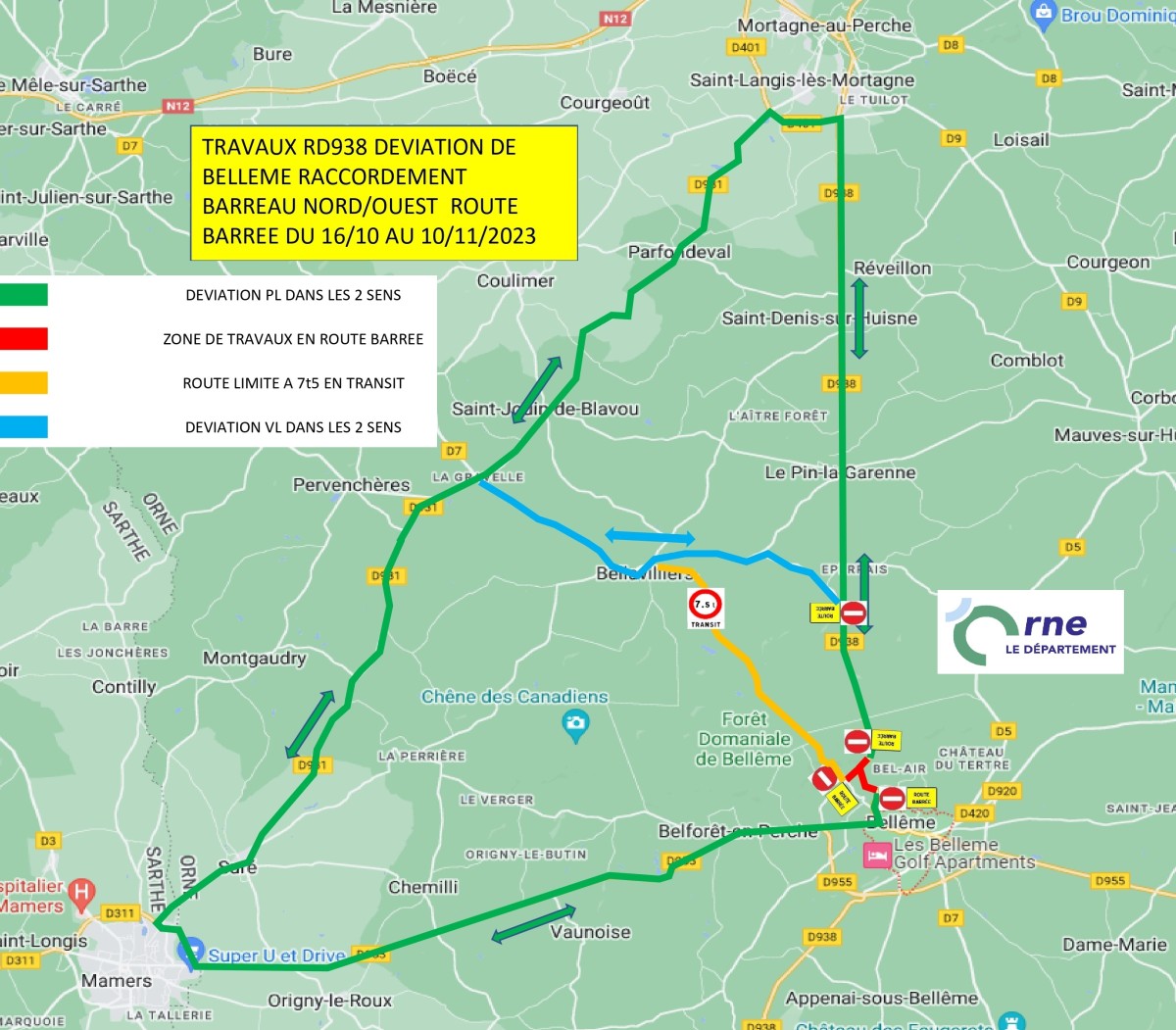 Carte de la déviation des travaux ©CD61