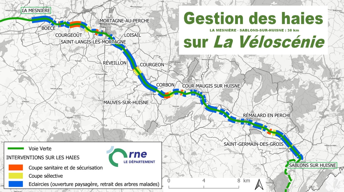 Carte de la gestion des haies sur La Véloscénie ©CD61