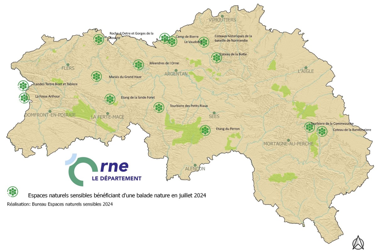 Carte des ballades dans les Espaces Naturels Sensibles juillet 2024 ©CD61